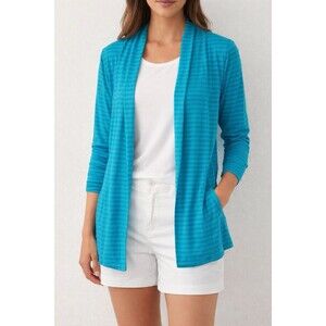 Coolibar Blue Striped UPF 50+ Sun Protective Open Wrap Cardigan Size L NWOT